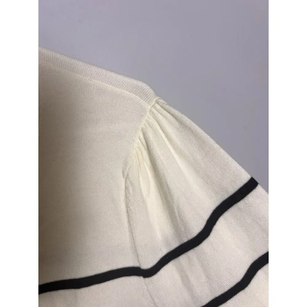 Talbots Womens Cardigan Plus Sz 2X White Black Colorblock Ruffle Sleeve